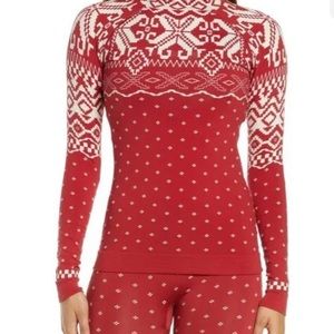 SWEATY BETTY Betty Base Layer Top Cardinal Red Cream Fairisle Size Small